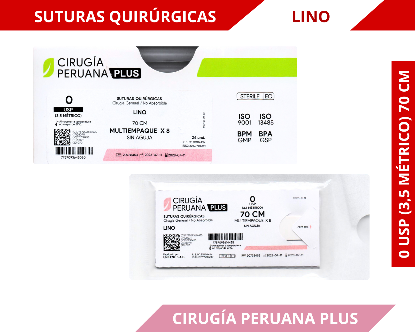 Suturas Quirúrgicas Lino 0 USP (3,5 Métrico) 70 CM - CIRUGÍA PERUANA PLUS