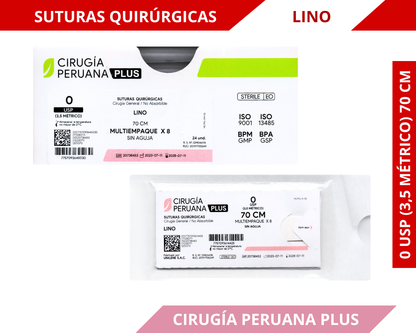 Suturas Quirúrgicas Lino 0 USP (3,5 Métrico) 70 CM - CIRUGÍA PERUANA PLUS