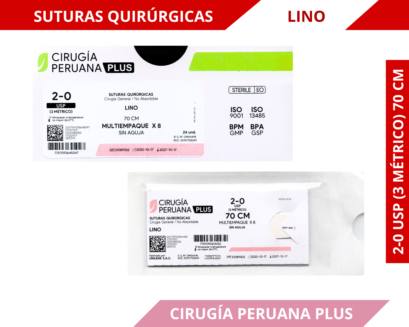 Suturas Quirúrgicas Lino 2-0 USP (3 Métrico) 70 CM - CIRUGÍA PERUANA PLUS