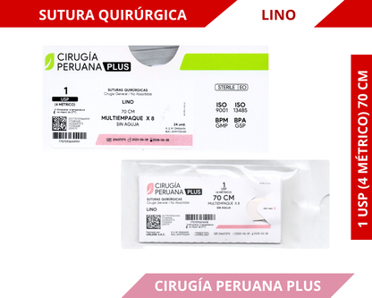 Suturas Quirúrgicas Lino 1 USP (4 Métrico) 70 CM - CIRUGÍA PERUANA PLUS