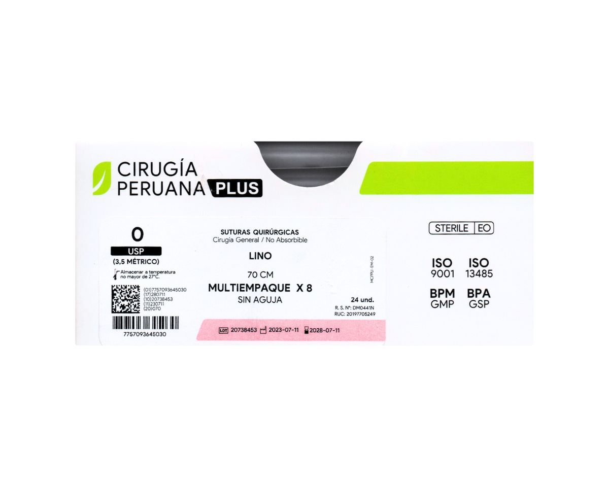 Suturas Quirúrgicas Lino 0 USP (3,5 Métrico) 70 CM - CIRUGÍA PERUANA PLUS - (UNIDAD)
