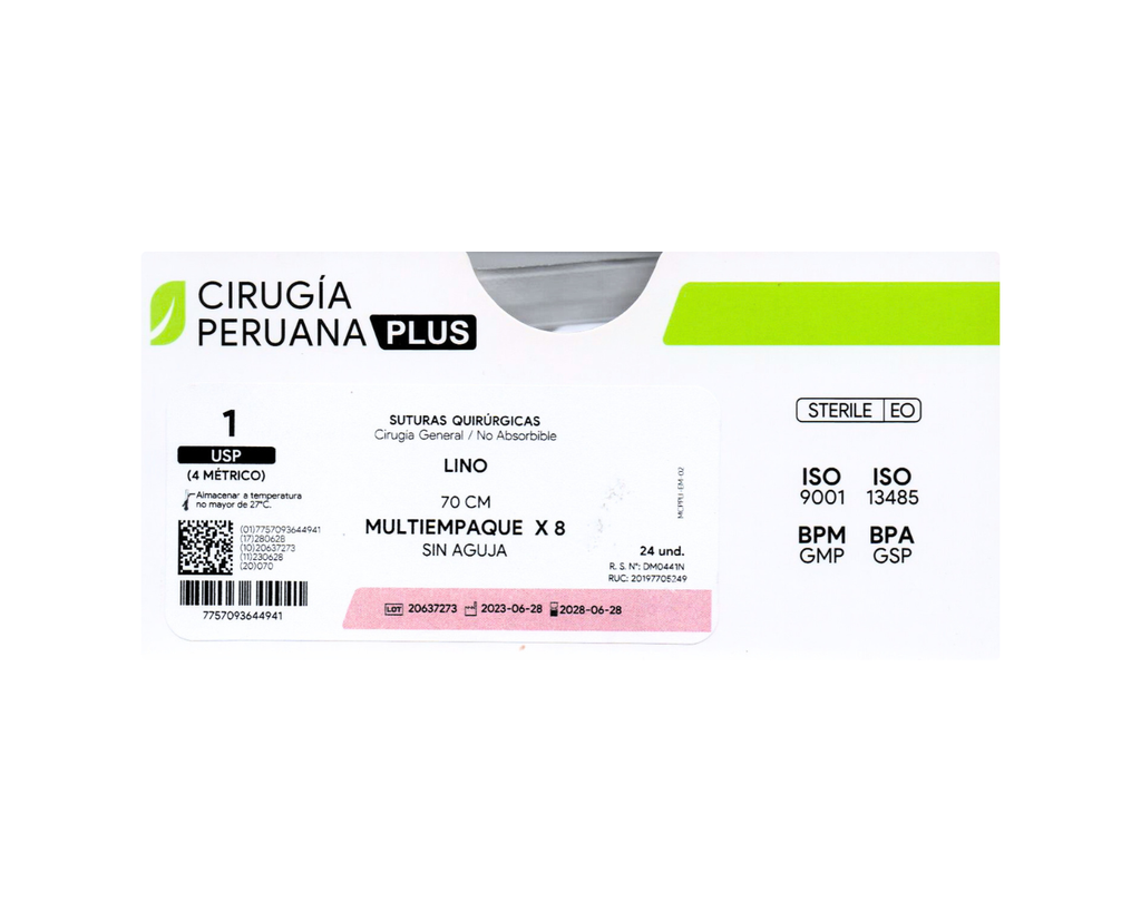 Suturas Quirúrgicas Lino 1 USP (4 Métrico) 70 CM - CIRUGÍA PERUANA PLUS - (UNIDAD)