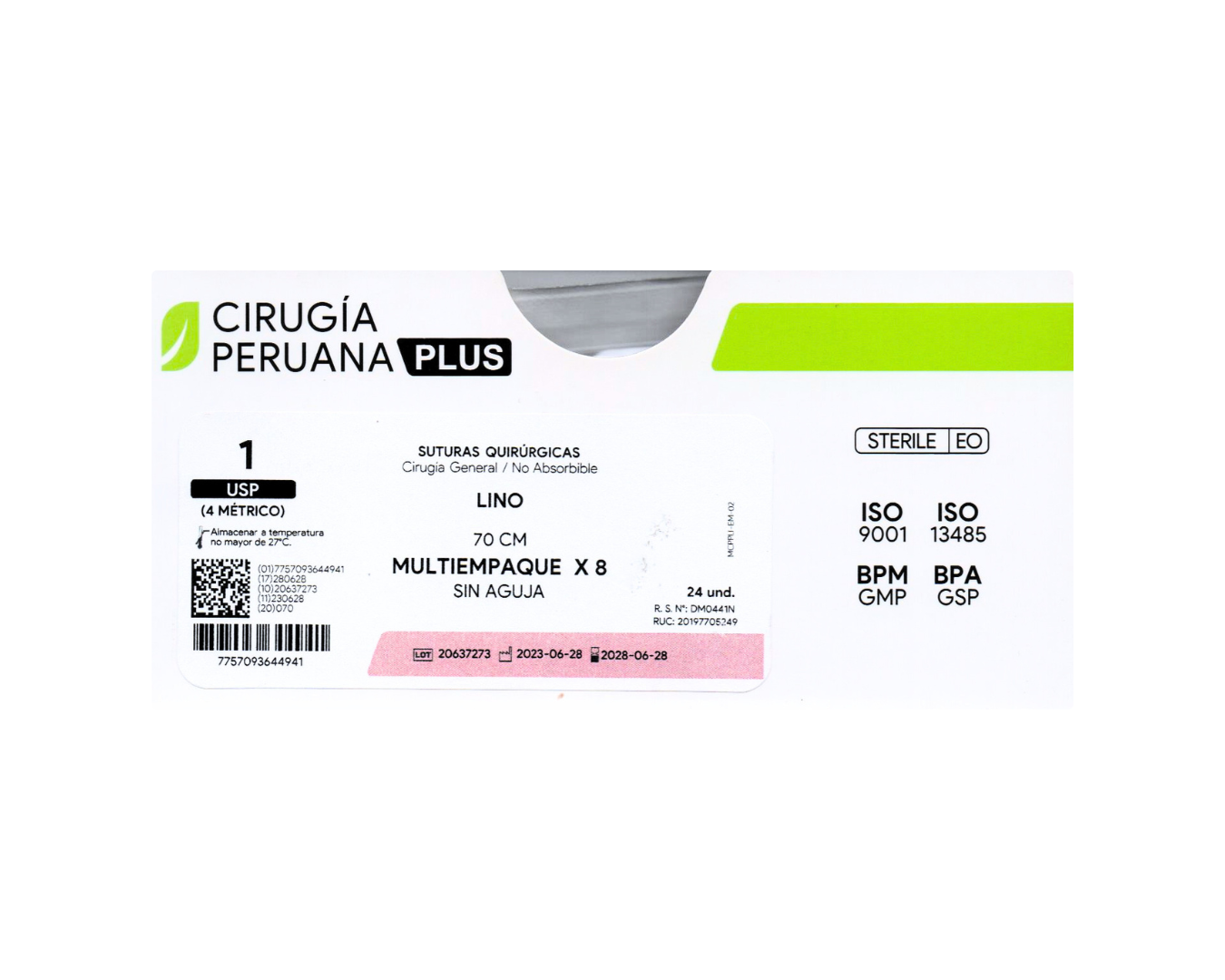 Suturas Quirúrgicas Lino 1 USP (4 Métrico) 70 CM - CIRUGÍA PERUANA PLUS - (UNIDAD)
