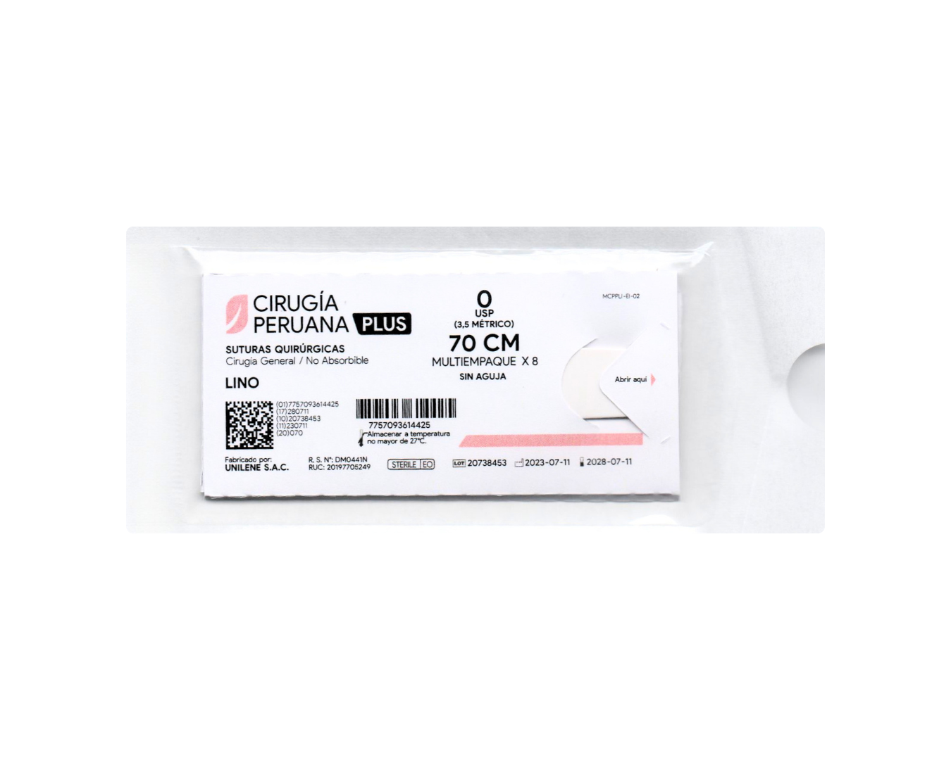 Suturas Quirúrgicas Lino 0 USP (3,5 Métrico) 70 CM - CIRUGÍA PERUANA PLUS - (UNIDAD)