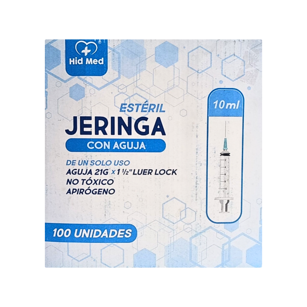 Jeringa Estéril con Aguja de un solo uso 10 mL Aguja 21G x 1 1/2"