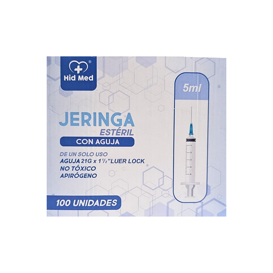 Jeringa Estéril con Aguja de un solo uso 5 mL Aguja 21G x 1 1/2"