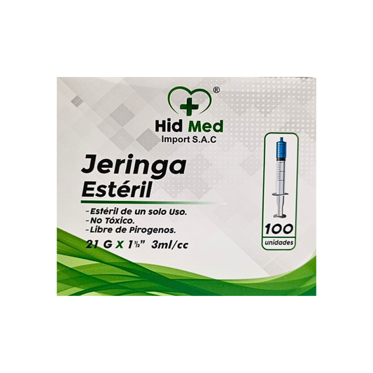 Jeringa Estéril con Aguja de un solo uso 3 mL Aguja 21G x 1 1/2"