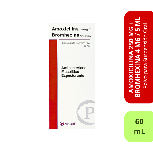 Amoxicilina 250 mg + Bromhexina 4 mg / 5 mL - 60 mL (Polvo para Suspensión Oral)